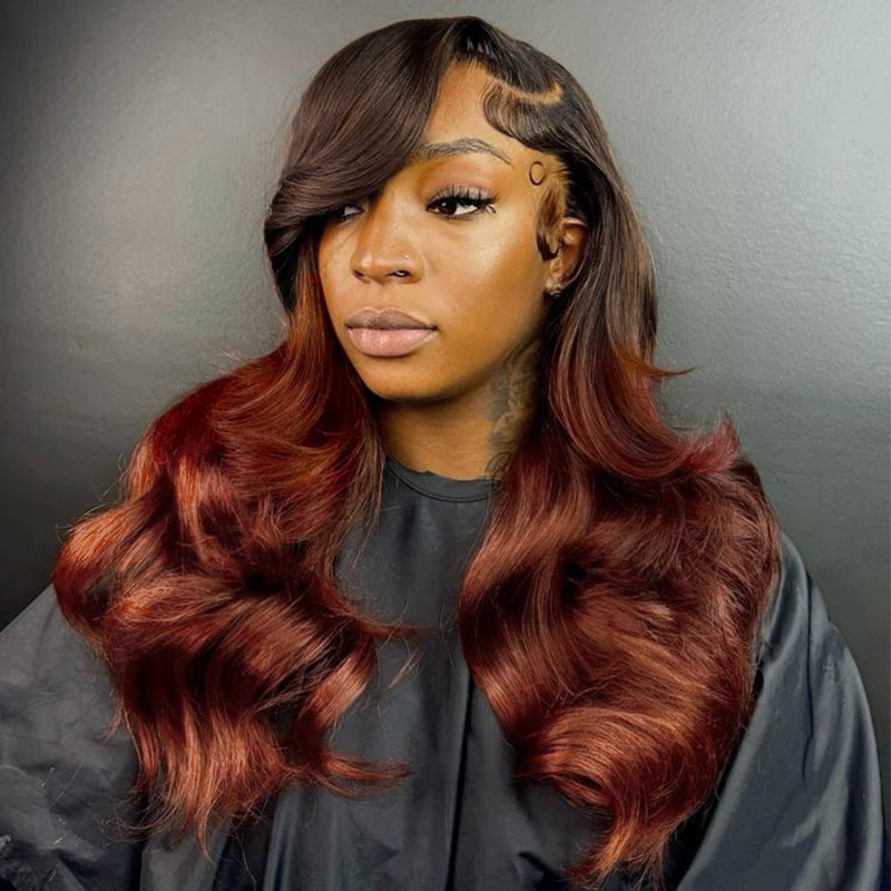 Strawberry Brunette Loose Body Wave Lace Wig Mix Reddish Brown Colored Wigs