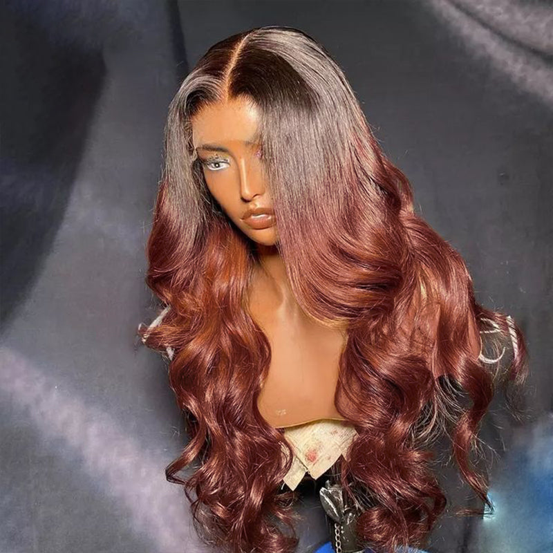 Strawberry Brunette Loose Body Wave Lace Wig Mix Reddish Brown Colored Wigs