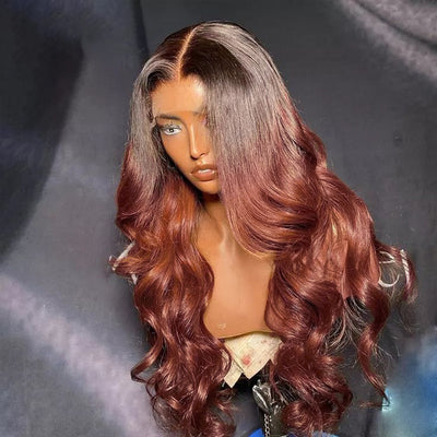 Strawberry Brunette Loose Body Wave Lace Wig Mix Reddish Brown Colored Wigs