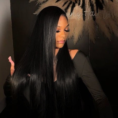 Super Double Drawn | 250% Density #1 Jet Black Straight Wig Body Wave 13x6 Lace Front Wigs Raw Virgin Hair
