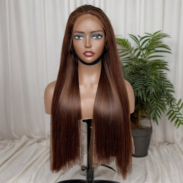 Super Double Drawn | 250% Density #4 Chocolate Brown Wig Straight 13x6 Lace Front Wigs Raw Virgin Hair