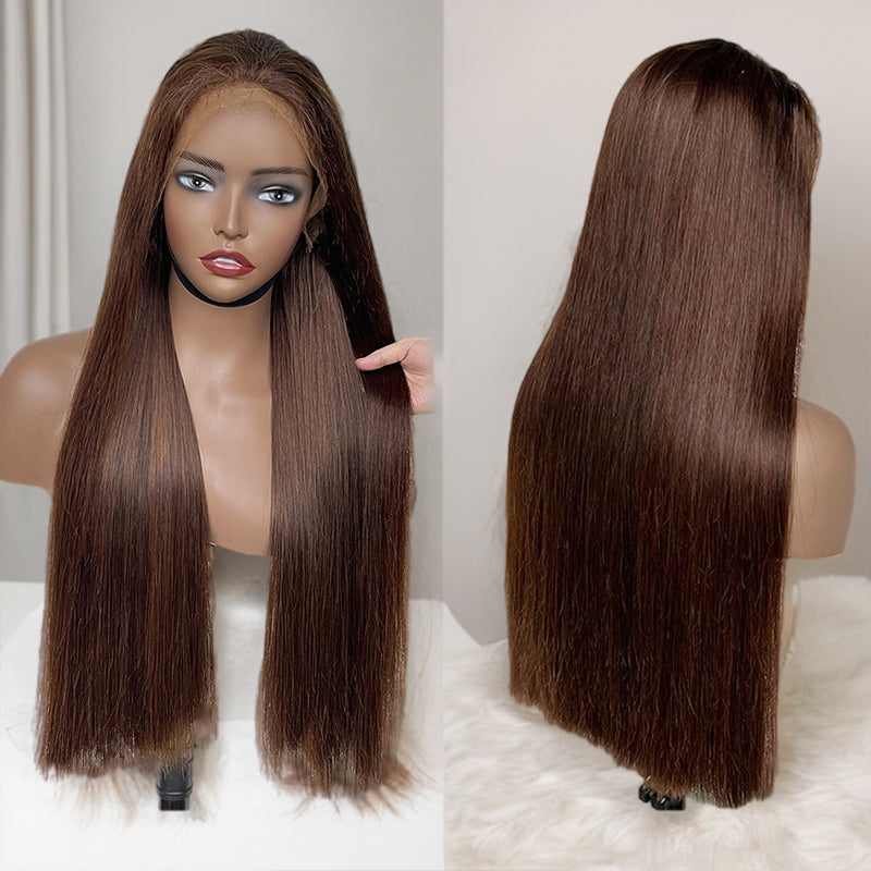 Super Double Drawn | 250% Density #4 Chocolate Brown Wig Straight 13x6 Lace Front Wigs Raw Virgin Hair