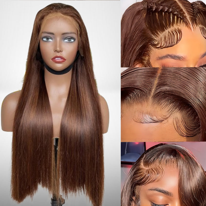 Super Double Drawn | 250% Density #4 Chocolate Brown Wig Straight 13x6 Lace Front Wigs Raw Virgin Hair