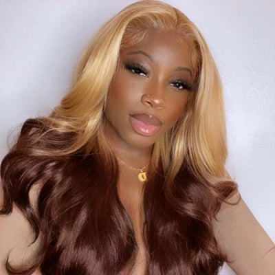 T27/4 Ombre Loose Body Wave Wig HD Transparent Pre-plucked Lace Wig Human Hair