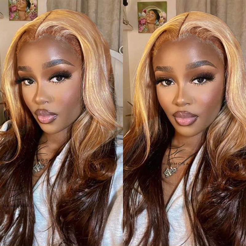 T27/4 Ombre Loose Body Wave Wig HD Transparent Pre-plucked Lace Wig Human Hair