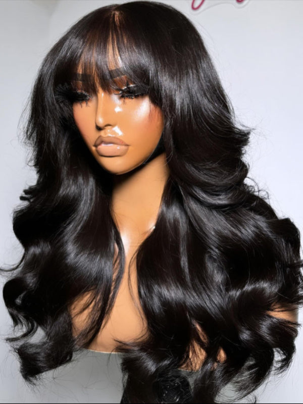 True Scalp 2x4 Realistic Body Wave Wig #4 Brown Minimalist Undetectable Lace Wig with Bangs