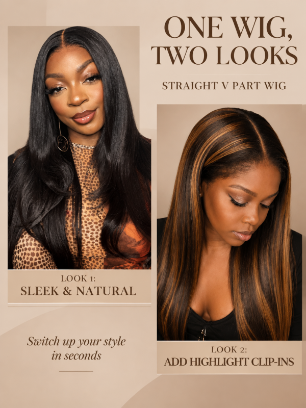 V Part Wig Straight Beginner Friendly 180% / 250% Density 100% Human Hair