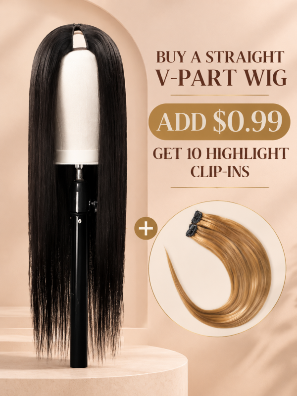 V Part Wig Straight Beginner Friendly 180% / 250% Density 100% Human Hair