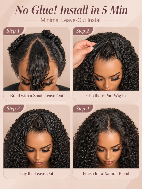 V Part Wig Burmese Curly Beginner Friendly 180% / 250% Density 100% Human Hair