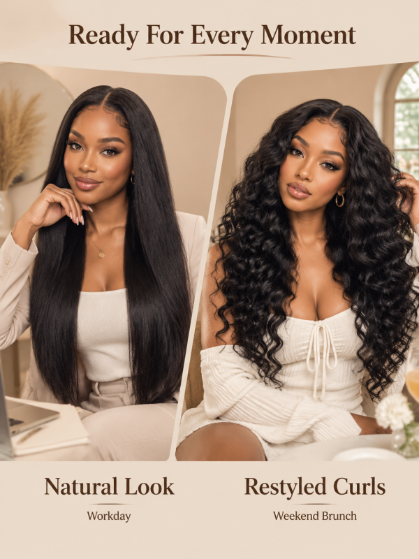 V Part Wig Straight Beginner Friendly 180% / 250% Density 100% Human Hair