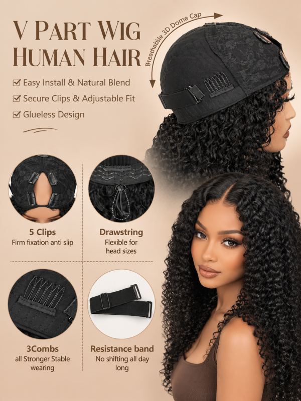 V Part Wig Straight Beginner Friendly 180% / 250% Density 100% Human Hair