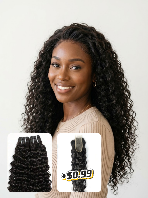 Water Wave Bundles 100% Virgin Human Hair Weave With 2x4 Lace Closure