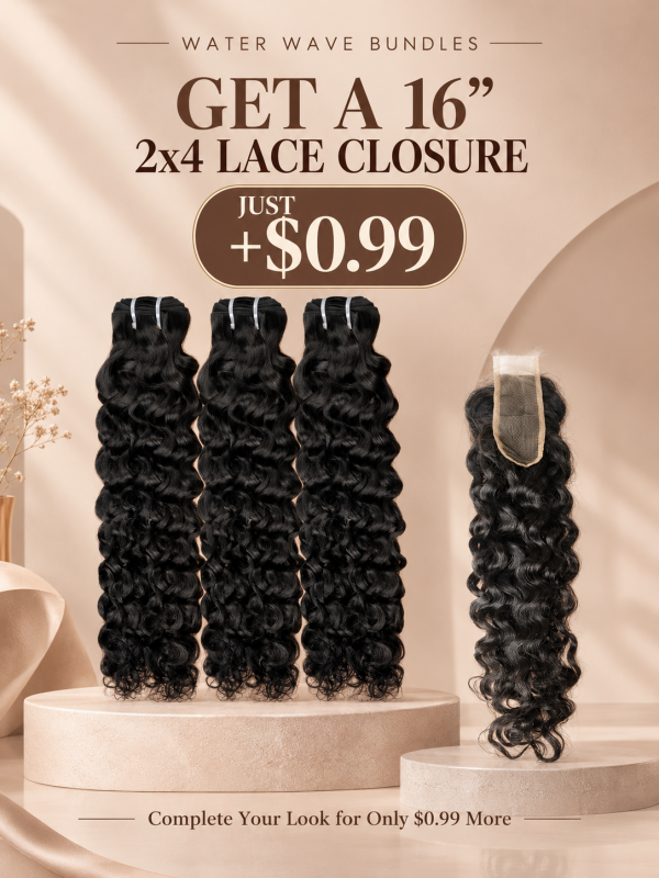 Water Wave Bundles 100% Virgin Human Hair Weave With 2x4 Lace Closure