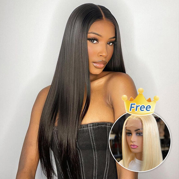 BOGO | Glueless 5x5 Straight Lace Wig Dome Cap Wigs With Free 12 Inches 13x4 Full Lace Blonde Bob Wig