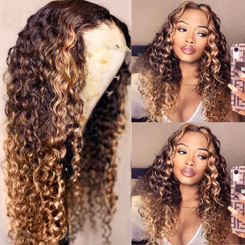 Wear & Go | T1B/4/27 Pre-Bleached Glueless Wig Ombre Invisible Lace Wig Dome Cap Wigs