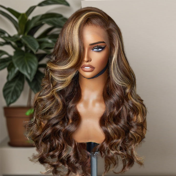 Wear & Go | Brown Balayage Loose Body Wave Glueless Wig  Pre-Bleached Lace Wig