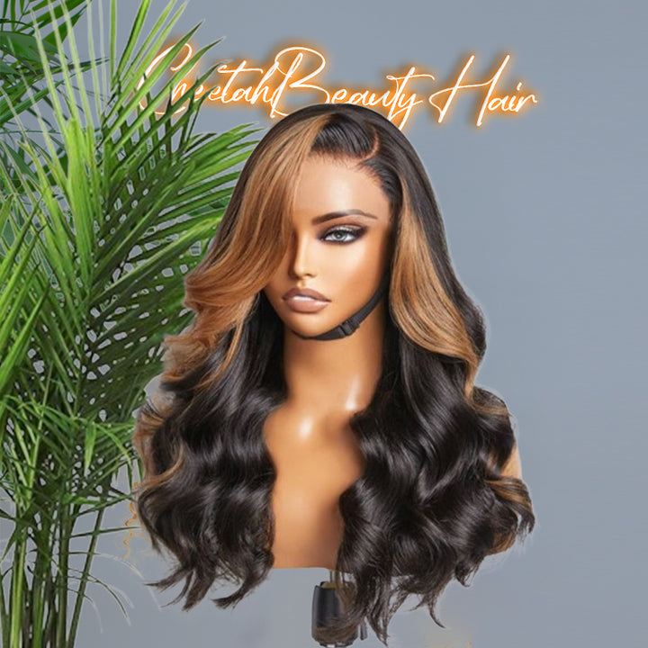 Wear & Go M-Cap Honey Blonde Highlight Body Wave 9x6 Lace Glueless Wig Pre Bleached Human Hair Wig