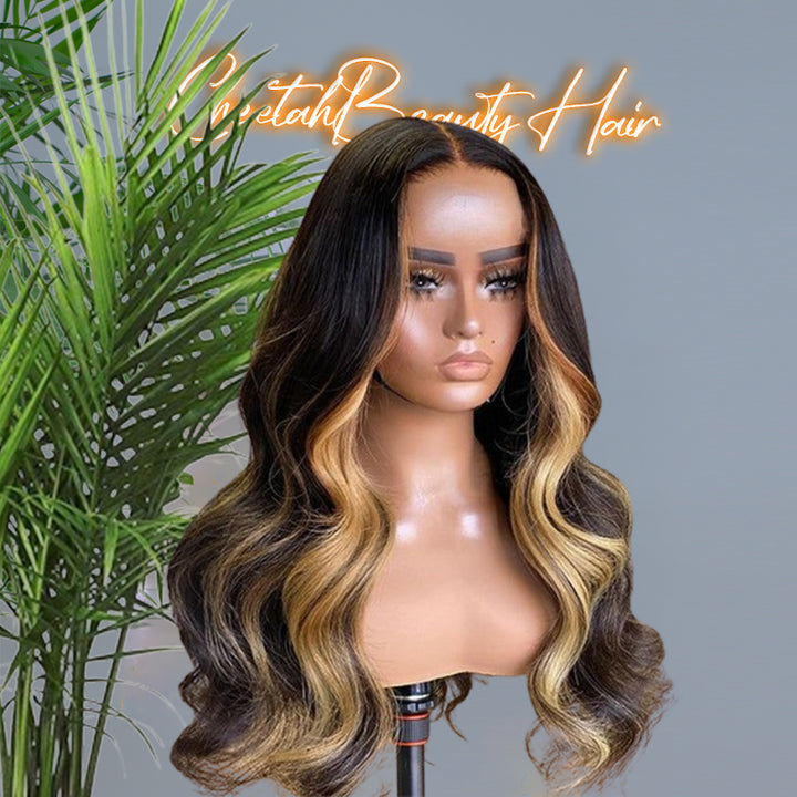 Wear & Go M-Cap Honey Peekaboo Blonde Body Wave 9x6 Lace Glueless Wig Pre Bleached Human Hair Wig