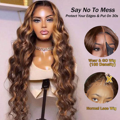 Wear & Go | Glueless P4/27 Highlight Body Wave 9x6 Lace Glueless Wig Pre Bleached Human Hair Wig