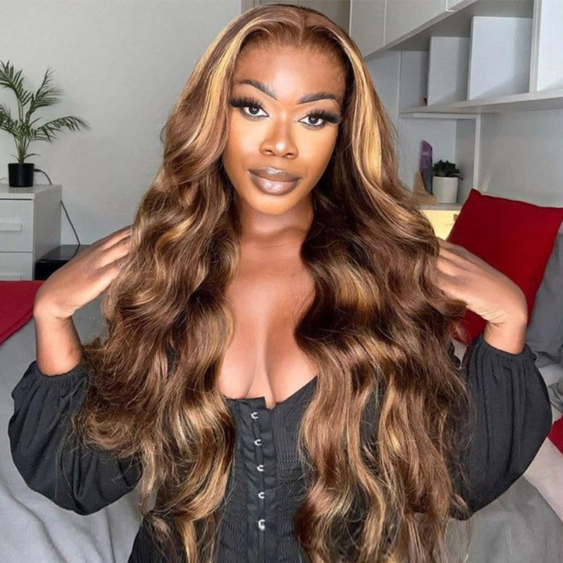 Wear & Go | Glueless P4/27 Highlight Body Wave 9x6 Lace Glueless Wig Pre Bleached Human Hair Wig