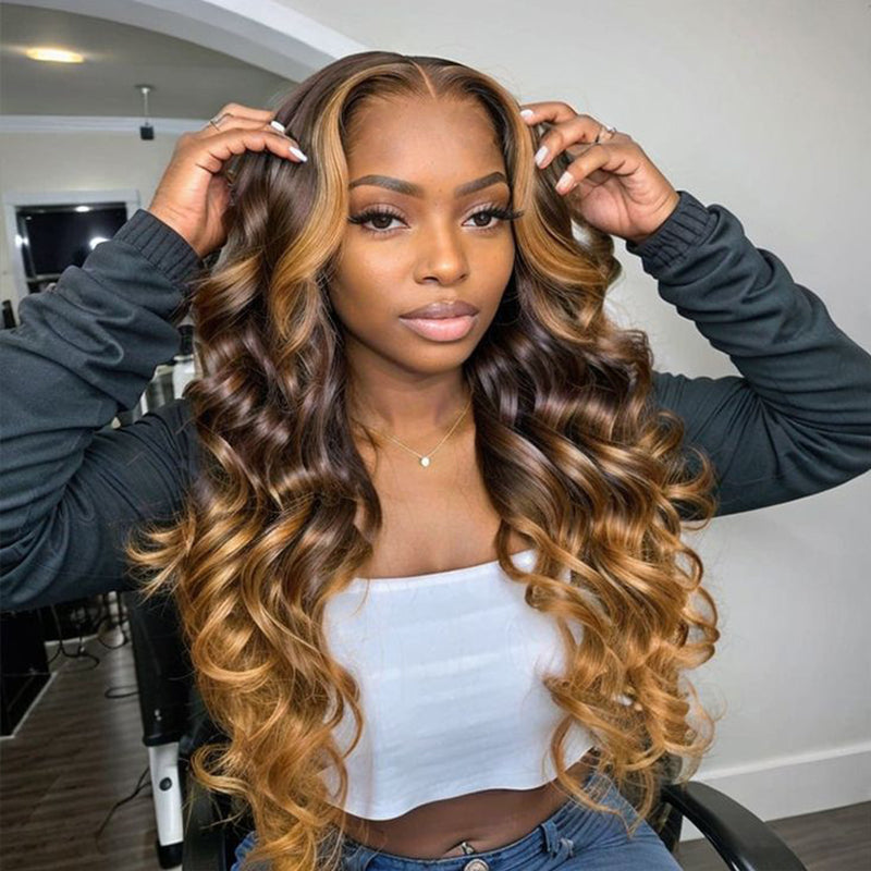 Wear & Go M-Cap T1B/4/27 Ombre Body Wave 9x6 Lace Glueless Wig Pre Bleached Human Hair Wig