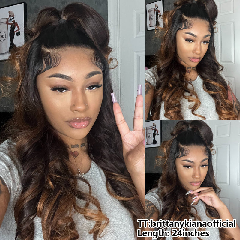 Flash Sale | Dark Brown with Chestnut Brown Highlights Loose Body Wave Wig 5x5/13x6 Light Brown Highlights 180% Density Wig