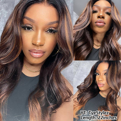 New Sale |Dark Brown with Chestnut Brown Highlights Loose Body Wave Wig 5x5/13x6 Light Brown Highlights 180% Density Wig