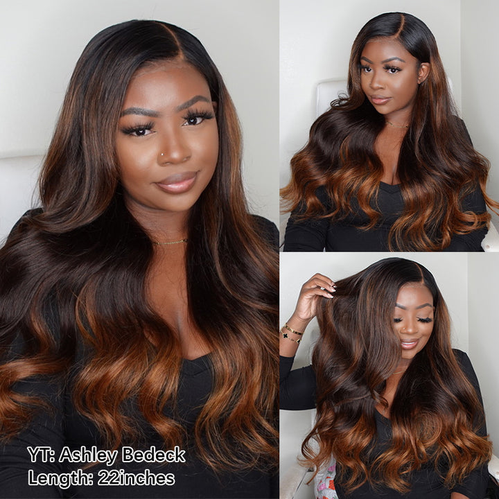 Flash Sale | Dark Brown with Chestnut Brown Highlights Loose Body Wave Wig 5x5/13x6 Light Brown Highlights 180% Density Wig