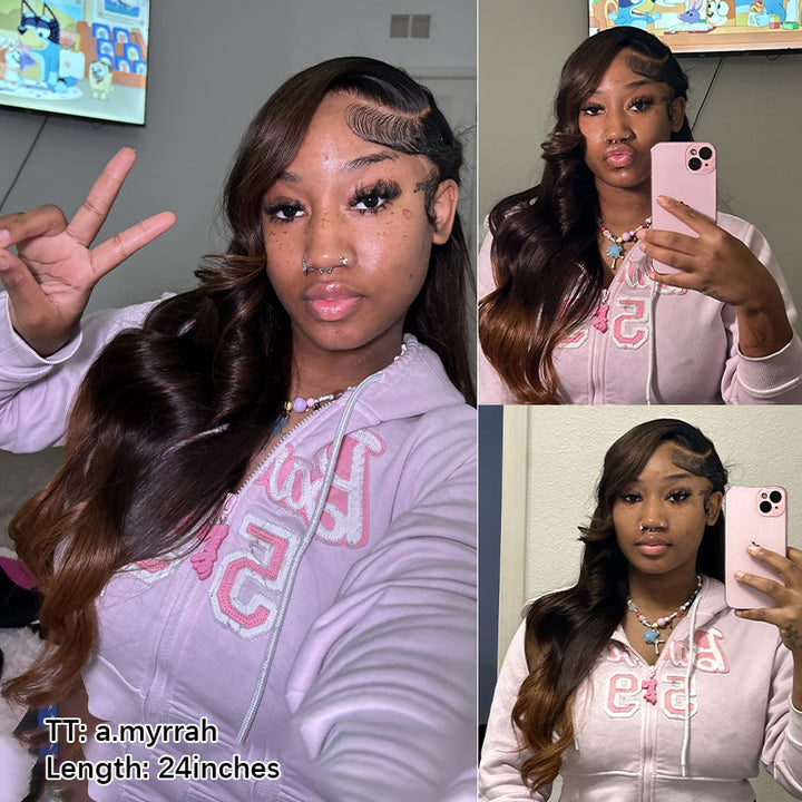 Flash Sale | Dark Brown with Chestnut Brown Highlights Loose Body Wave Wig 5x5/13x6 Light Brown Highlights 180% Density Wig