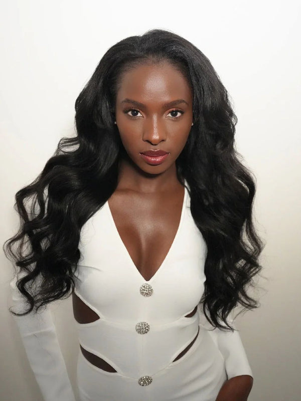 Wavy Yaki V Part Wig No Leave Out Yaki Body Upgraded V Part Wig 100% Human Hair