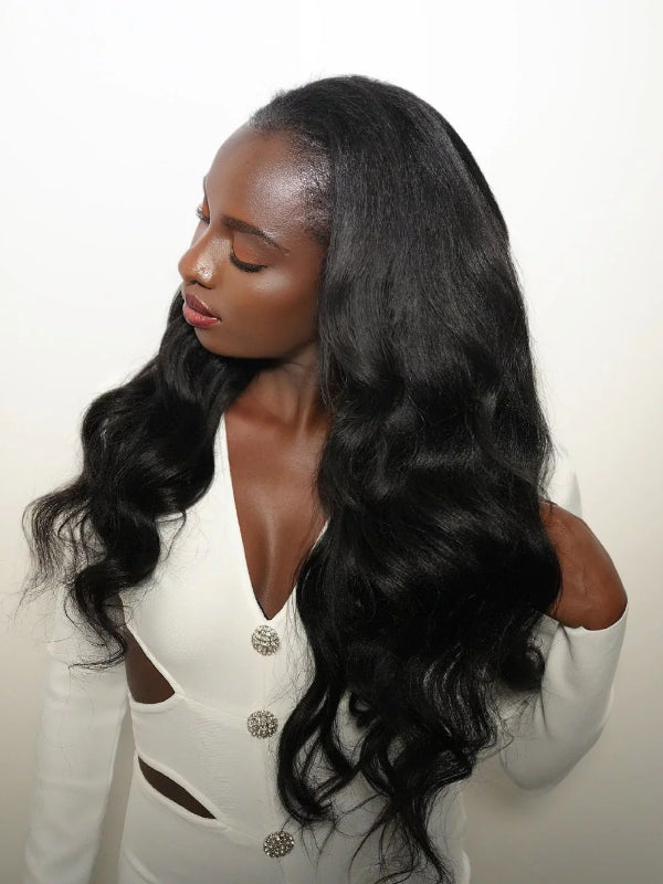 Wavy Yaki V Part Wig No Leave Out Yaki Body Upgraded V Part Wig 100% Human Hair