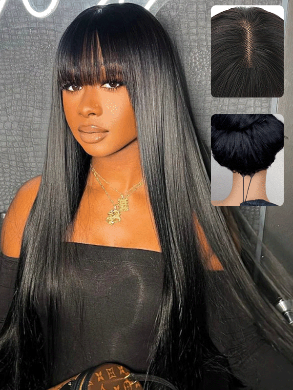 Tiktok Trendy | True Scalp 2x4 Realistic Silky Straight Wig Yaki Straight Minimalist Lace Wig With Bangs
