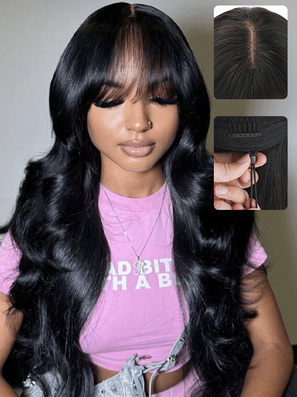 True Scalp 2x4 Realistic Body Wave Wig #4 Brown Minimalist Undetectable Lace Wig with Bangs
