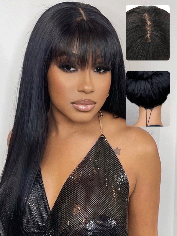 Tiktok Trendy | True Scalp 2x4 Realistic Silky Straight Wig Yaki Straight Minimalist Lace Wig With Bangs
