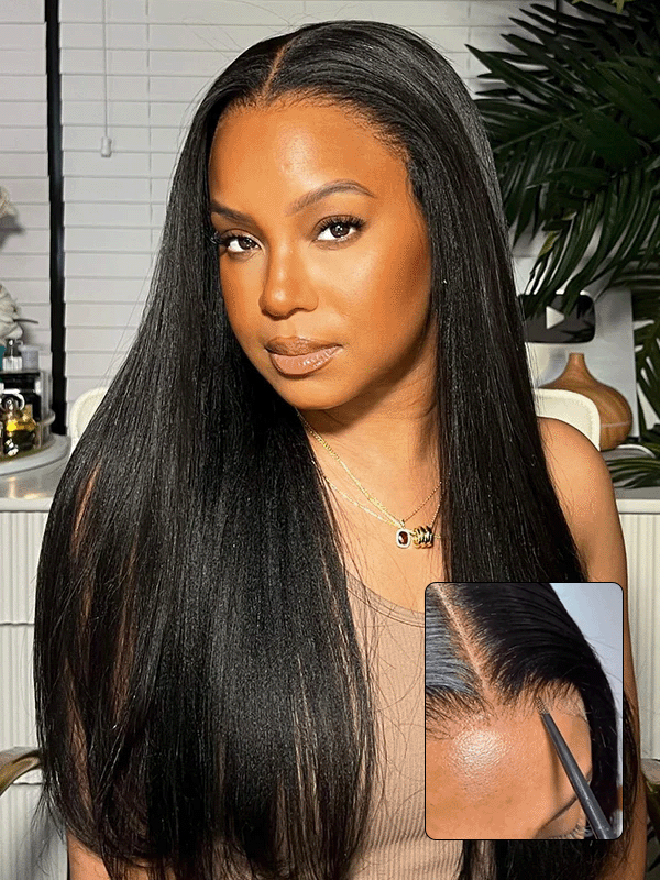 7x6 PreMax Wigs | Yaki Straight Tiny Knots Glueless 7x6 HD Lace Wig Super Natural Hairline