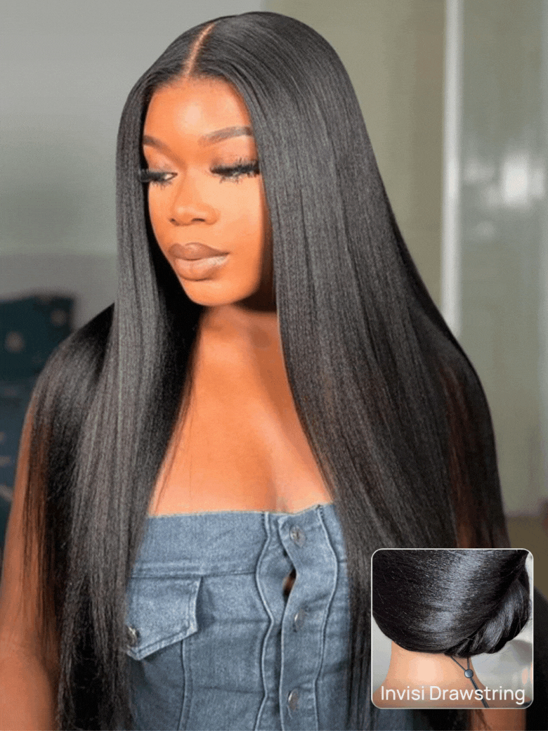 Glueless HD 7x6 Lace Closure Wig Yaki Straight 100% Human Hair Wig
