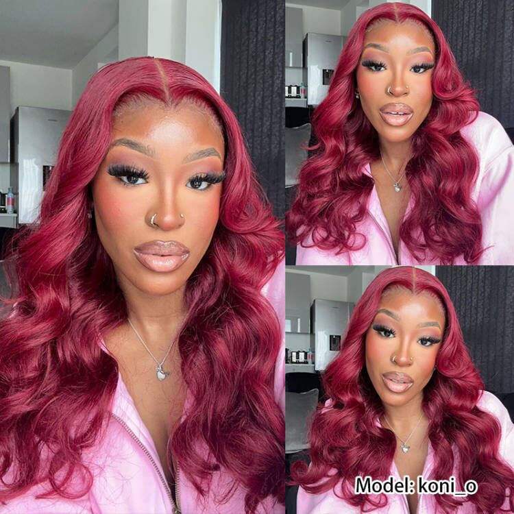 Flash Sale | bigekane Recommend 99J Burgundy 13x6 Body Wave Wig 16-34 Inches Transparent Lace Front Human Hair Wig