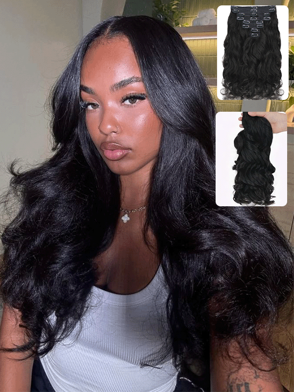 Raw Hair Clip Ins | Yaki Body Seamless PU Weft Raw Hair Extensions 8pcs With 18 Clips