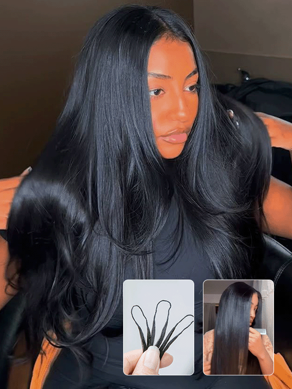 Yaki Straight Pre-Seperated Feather Crochet Human Hair Extensions Kinky Straight for Black Women, Reusable Braiding Hair