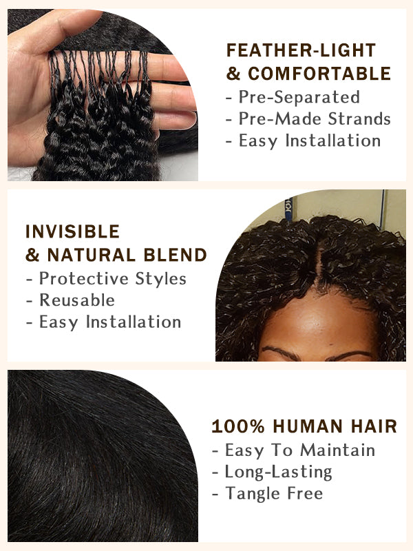SilkyStraight/Yaki Straight Pre-Seperated Feather Crochet Human Hair Extensions Kinky Straight for Black Women, Reusable Braiding Hair