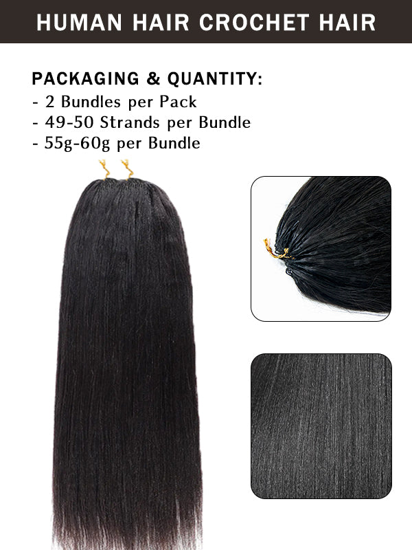 Yaki Straight Pre-Seperated Feather Crochet Human Hair Extensions Kinky Straight for Black Women, Reusable Braiding Hair