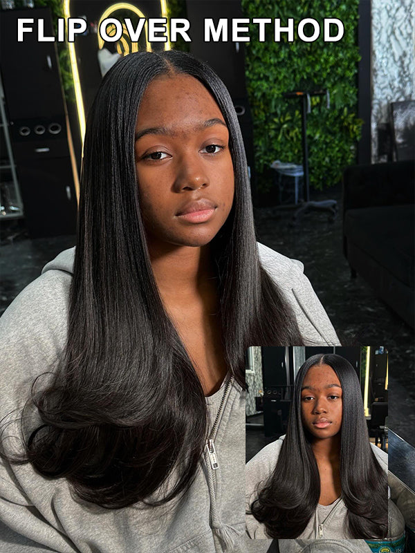 Yaki Straight Pre-Seperated Feather Crochet Human Hair Extensions Kinky Straight for Black Women, Reusable Braiding Hair