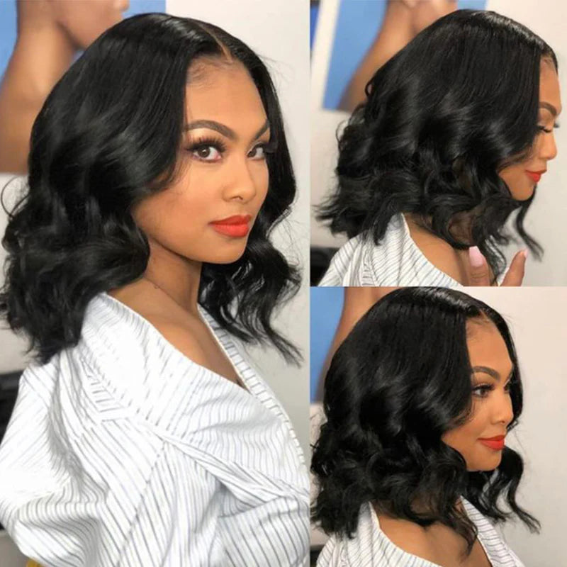 Glueless #1 Jet Black Flexi-Fit Invisi Drawstring Cap Elegance Loose Deep Wave Bob Wig Human Hair Wigs