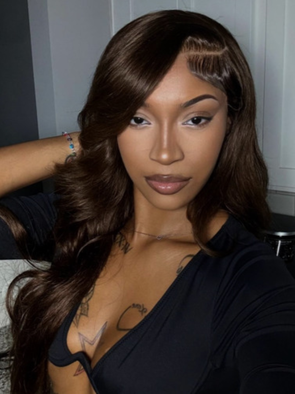 bigekane Recommend #4 Color Chocolate Brown Body Wave Pre-plucked HD Transparent Lace Human Hair Wig