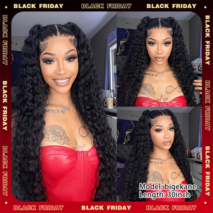 Sale bigekane Recommend 16-34 Inches Deep Wave 13x6 Full Lace Frontal Human Hair Wigs