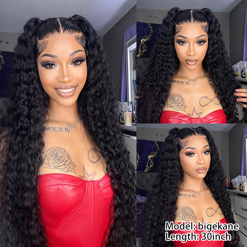 16 Inch Deep Wave 16-34 Inches Deep Wave 13x6 HD Transparent Lace Front Human Hair Wigs ...