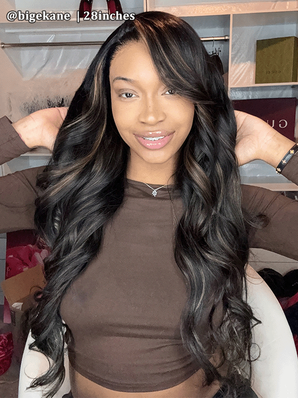Espresso Brown with Caramel Highlights 16"-34" 7x6/13x6 Wavy Yaki Texture Natural Hair Lace Front Wigs