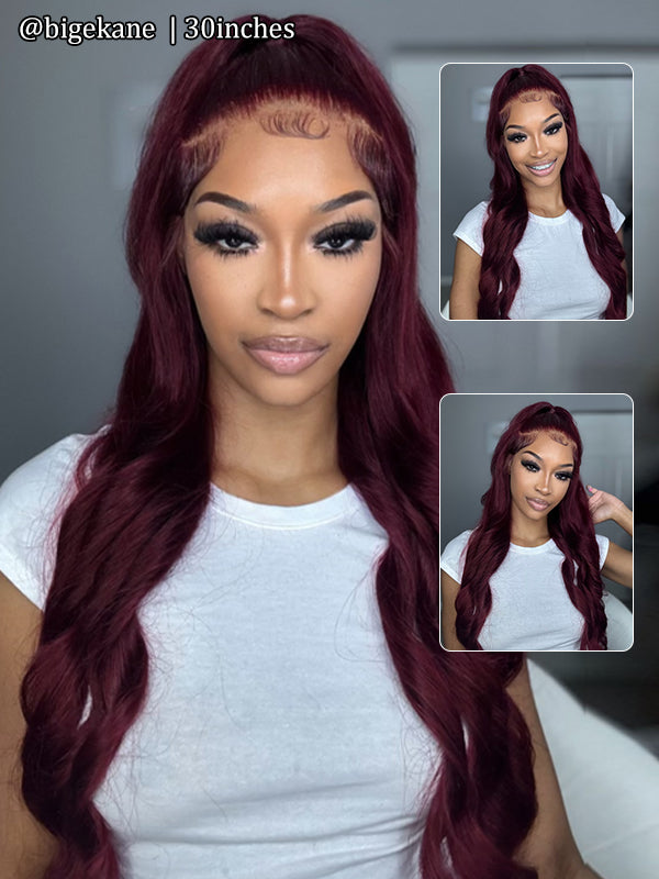bigekane Recommend 99J Burgundy 7x6/13x6 Body Wave Wig 16"-34" Human Hair Wigs