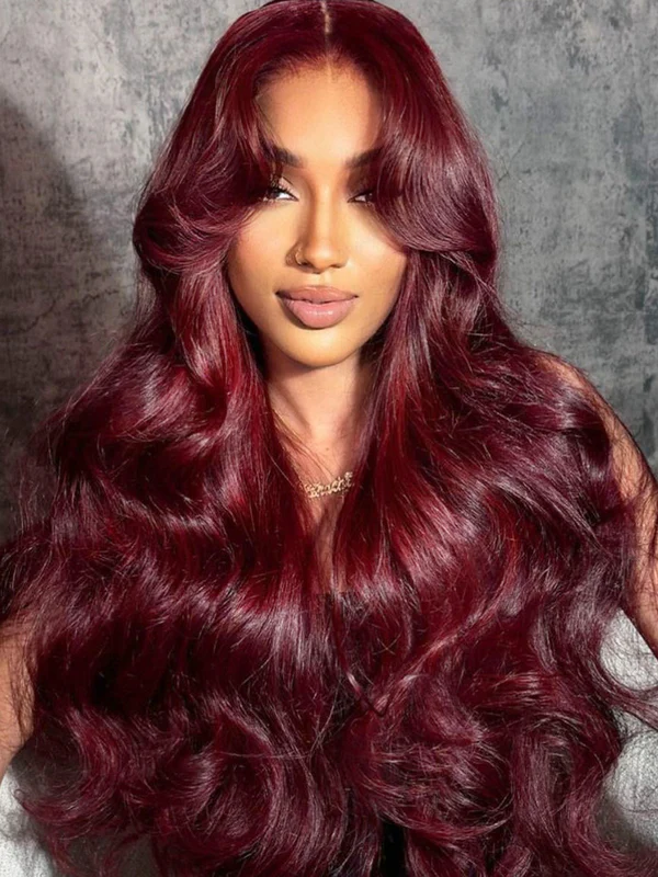 bigekane Recommend 99J Burgundy 7x6/13x6 Body Wave Wig 16"-34" Human Hair Wigs