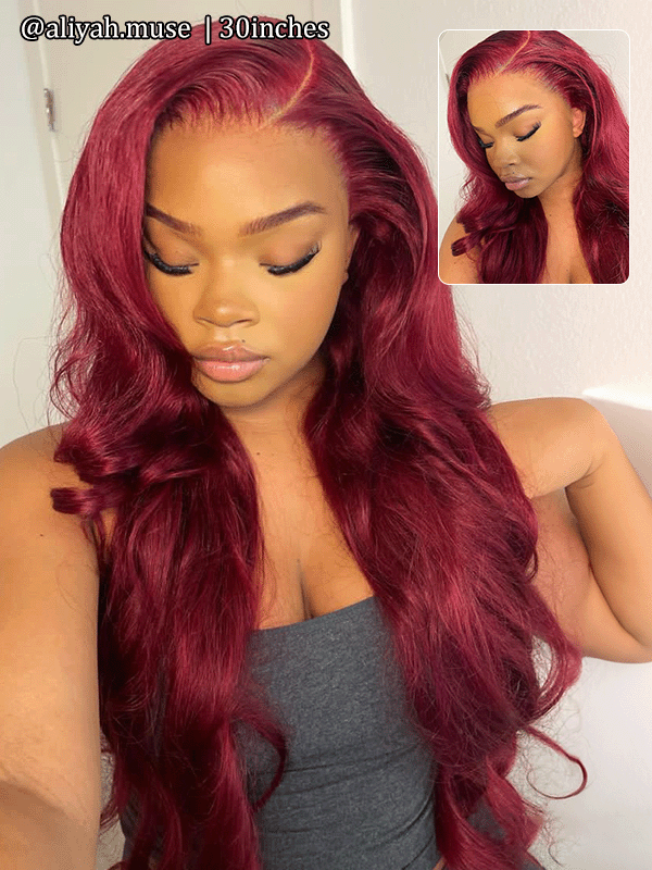 bigekane Recommend 99J Burgundy 7x6/13x6 Body Wave Wig 16"-34" Human Hair Wigs